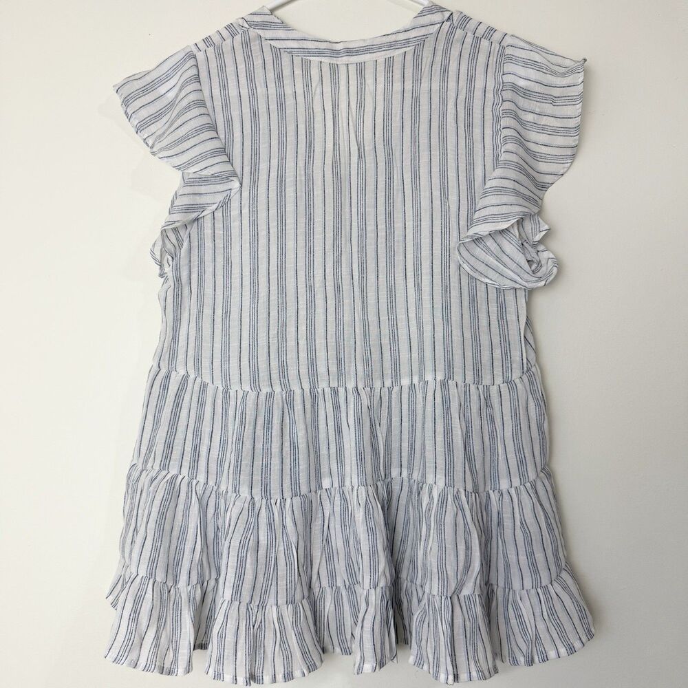 Blu Pepper Peasant Top Shirt White Blue Stripes Flutter Sleeve Tunic Women’s M - Picture 4 of 10